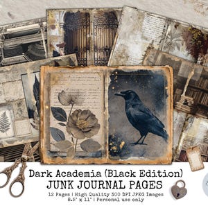 Dark Academia Junk Journal Pages Printable,Vintage Grunge Scrapbook Paper Digital Download,Mixed Media Ephemera Kit, Aesthetic Collage Sheet