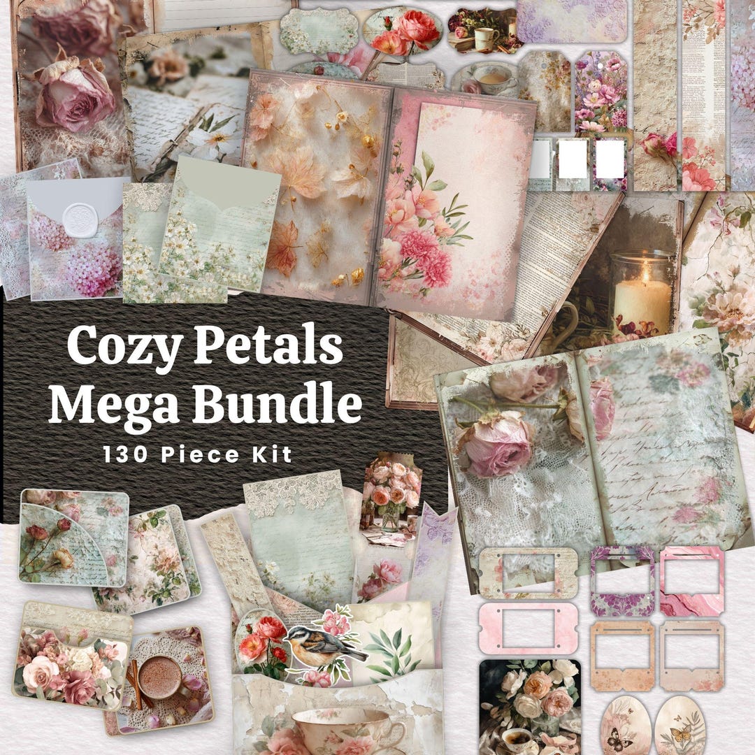 Shabby Floral Junk Journal Mega Bundle, Printable Kit With Lace ...