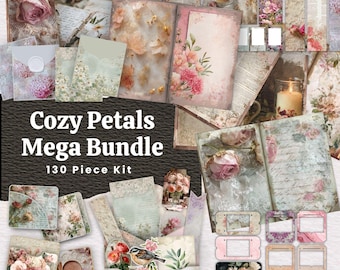 Méga lot de carnets minables fleuris, kit imprimable avec dentelle éphémère, coupes difficiles, étiquettes, enveloppe, trombone caché et boîte - Pétales douillets