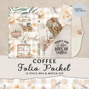 Diario de café con bolsillo y etiqueta, efímera imprimible para scrapbooking, acogedor kit para amantes del café otoñal, ideal para artesanos, kit de diario digital.