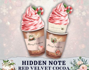 Versteckte Notiz, Kaffeetasse Pingeliger Schnitt, bedruckbarer Aufkleber, Cafe Junk Journal Ephemera Set, Urlaub Geschenkanhänger, Überraschungs Karte, Weihnachtshandwerk