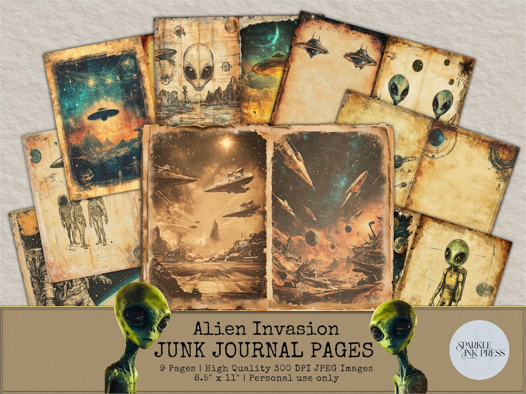 Alien Junk Journal Pages,ufo Digital Paper,vintage Sci-fi Printable ...