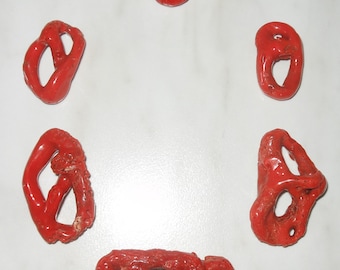 Corallo rosso naturale - conjunto de 6 contas para realizar uma colla ou um braço e um pendente