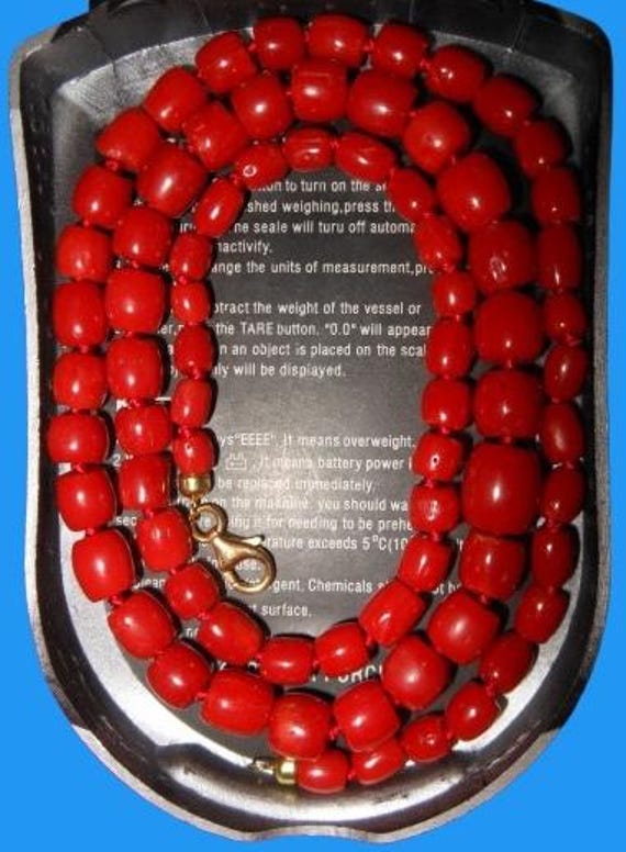 Collana In Corallo Naturale 2 File &ndash; Pietre Rotonde 6-14 Mm, Lunghezza 18-20 Pollici, Colore Rosso