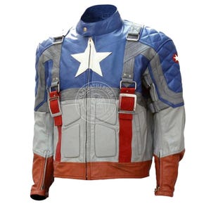 Captain America Leather Biker Jacket: CE Armor, Cosplay Costume