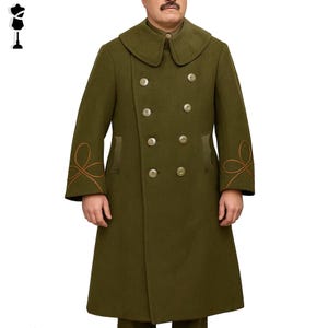 1918 US Army Overcoat, M1912 Greatcoat, US Army Uniform, British Overcoat, Olive Green Wool US Army Officer&#39;s Uniform