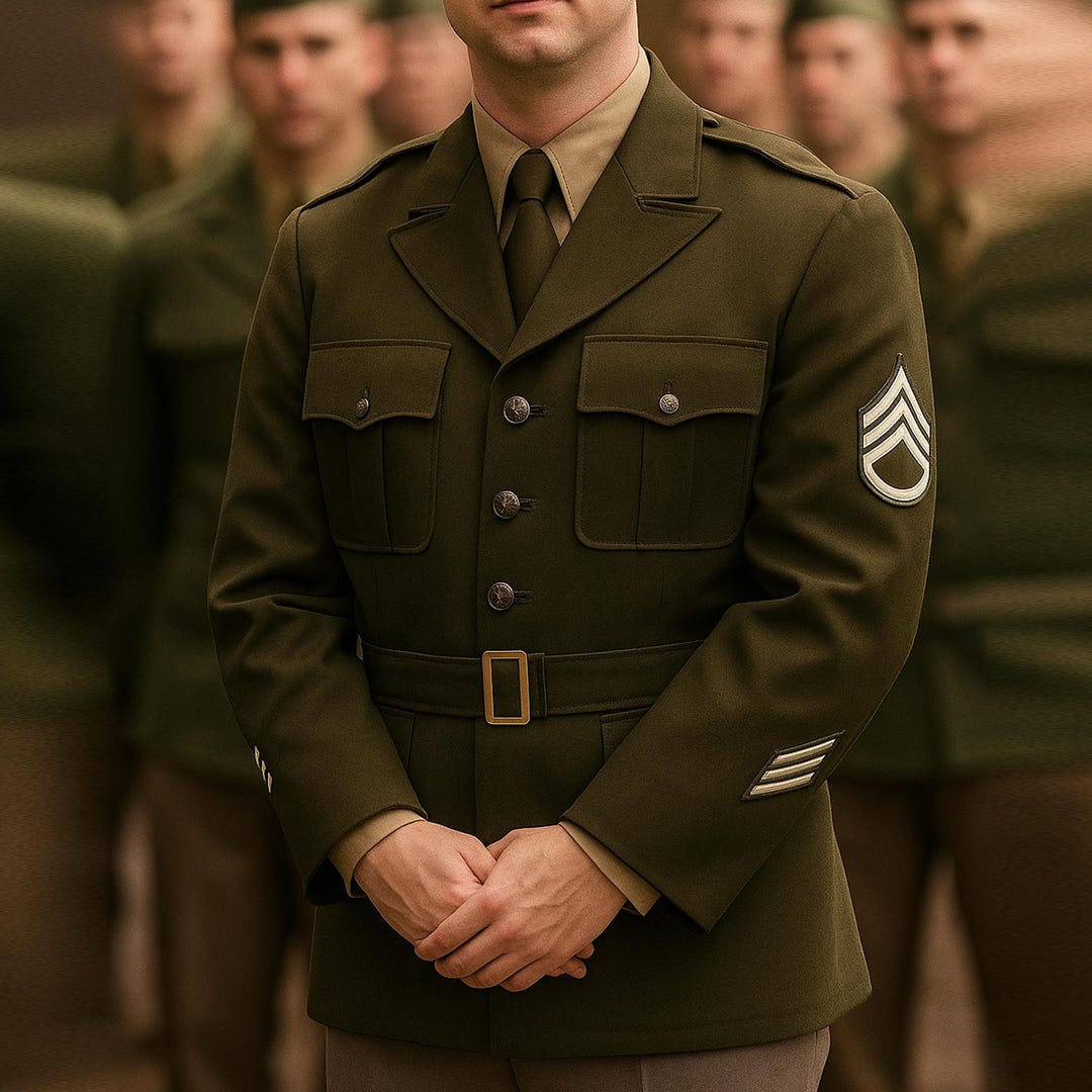 Vintage Olive Green US Army Uniform Jacket: Cotton AGSU