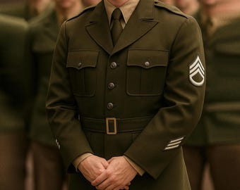 Jaqueta vintage verde-oliva do uniforme do Exército dos EUA: Algodão AGSU