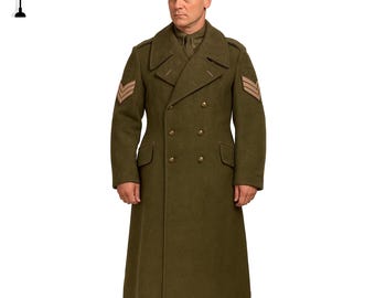 Olive Green Wool Greatcoat: British Army Style Frock Coat - Etsy