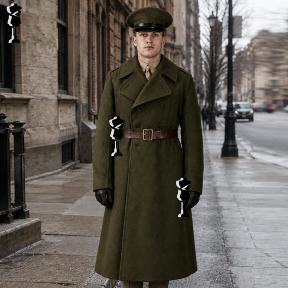 WWI U.S. Army Wool Greatcoat, Olive Drab Military Overcoat