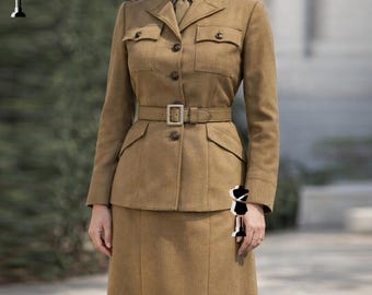 Women’s Officer Winter Uniform, WW2 Dress Coat & Skirt, Historical WWII-Style Officer Outfit, Reproduction Uniforms