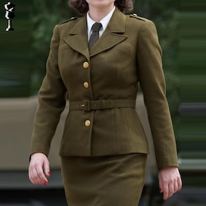 Military Uniform, US Army Uniform, Women Reproduction Uniform, Women Army War Uniform Olive Green Wool Uniform