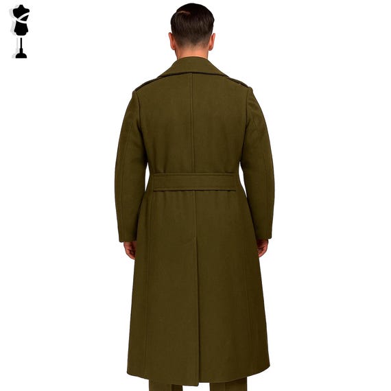 Olive Green Wool Greatcoat: British Army Style Frock Coat