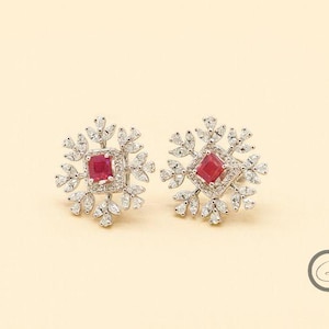 Brilliant Cut Diamond Stud Women Earrings 14K White Gold Lab Created 2Ct