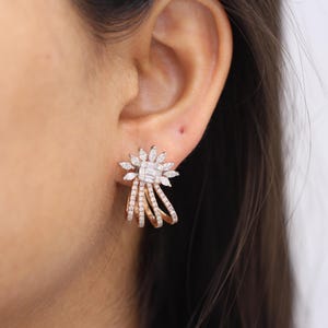 14k Rose Gold Diamond Earrings For Women, Lab Grown Diamond Drop & Dangle Earrings For Birthday Gift, Valentine Earrings Jewelry For Wife