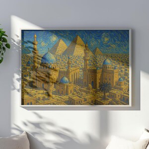 Gizeh revisité, style Van Gogh, décoration murale imprimable Gizeh revisitée, téléchargement numérique instantané, carte postale originale et unique, cadeau confortable.