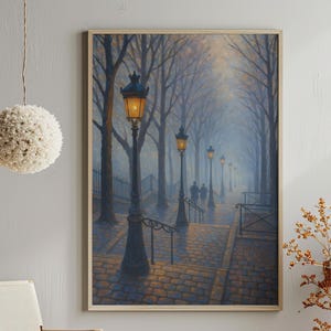 La Butte Montmartre Escadas míticas de Paris que levam à Igreja do Sagrado Coração, década de 1930, pintura a óleo impressionista, arte de parede para impressão, download digital