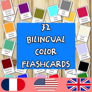 32 zweisprachige farbige Lernkarten für Kinder | Französisch-Englische Lernkarten | Montessori Farben lernen Printable Set | Sofort Download