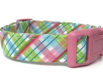 Pink Plaid Dog Collar - Cotton Candy Plaid