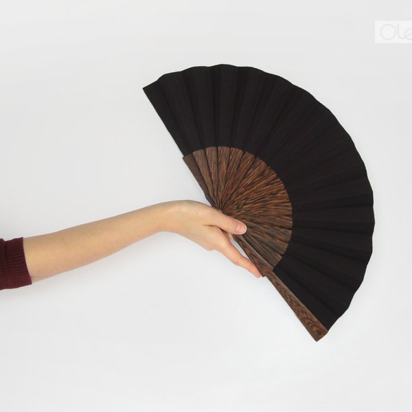 Black folding fan with case - Luxury fan for men - Dark wooden fan - Elegant discreet hand fan - Funeral fan - Handmade by Olele