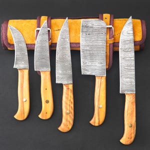 Handgeschmiedetes Damast-Kochset | Damaszener Messer-Set (Küchenmesser-5 Stück) Kochmesser | JUBILÄUMS Geschenk | Weihnachten Geschenk | DANKE Geschenke