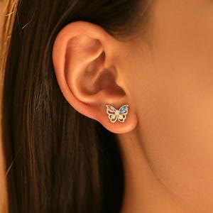 Dainty Butterfly Earrings 925 Sterling Silver Cubic Zirconia Earrings • Nature Inspired Jewelry • Minimalist Earrings • Birthday Gift