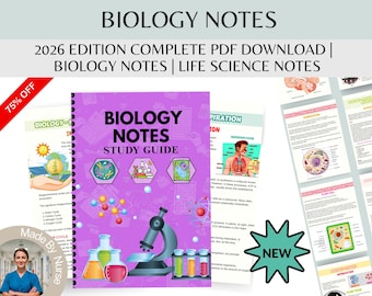 Biology Notes Study Guide, Life Science, Exam Prep (Digital Download).