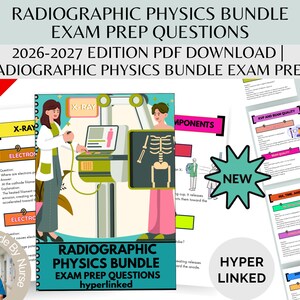 Könnte beinhalten: Ein digitaler Radiographic Physics Bundle Exam Prep Questions 2026-2027 PDF-Download mit Bildungsinhalten, Diagrammen von Röntgengeräten, Skelettbildern und technischen Erklärungen zu Strahlungsqualität und physikalischen Prinzipien.