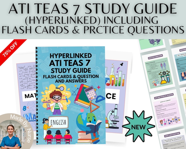ATI TEAS 7 Study Guide: Nursing Exam Prep, Flashcards (digital Download ...