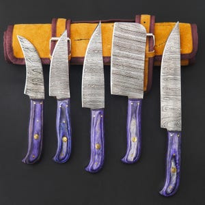 Hand Forged Damascus Chef Set, Handmade Kitchen knife, Damascus Chef knives, Cooking knife, Kitchen knives, Anniversary & Birthday gifts USA
