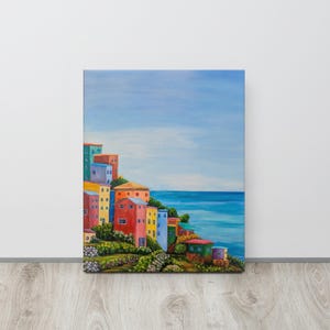 Mediterrane Träume – Bunte Küste Leinwand, Cinque Terre Italien inspirierter Druck, Küsten italienische Wandkunst