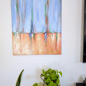 Where Earth Meets Sky - Abstract Blue and Orange Canvas Print, Contemporary Wall Art