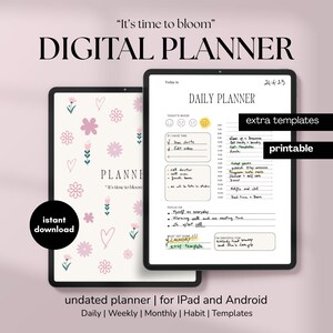 The Bloom Planner – planner digitale non datato | iPad & Android | journal femminile, minimal | giornaliero mensile settimanale | Stampabile