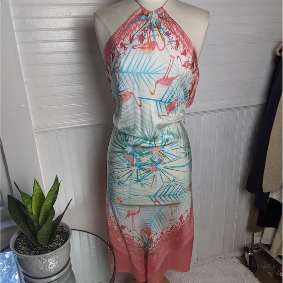 Nicole Miller Studio Silk Slip Dress Flamingo Prin