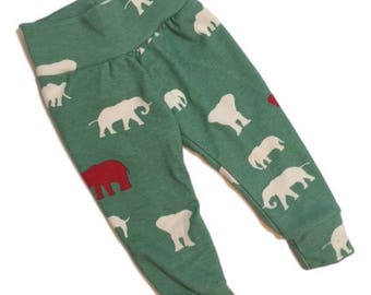 baby leggings, baby pants, red elephant leggings, birch organics, organic knit leggings, green baby leggings, unisex baby leggings