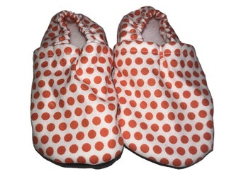 Orange and White Baby Booties, Orange and White Polka Dots Crib Shoes, Unisex Crib Shoes