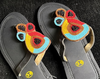 Massai Perlen Sandalen, kenianische Leder Flip-Flops