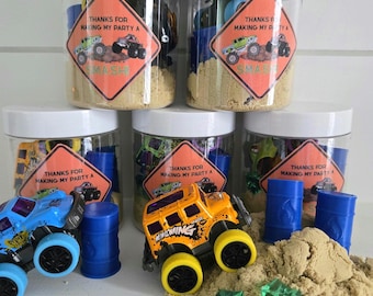 Monster Truck Birthday Party Favor Kit – Sensory Sand, Toy Truck & Gems