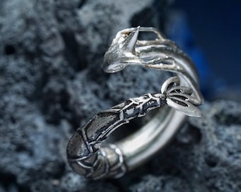 EXCLUSIVE Fanmade Milotic Serpent Ring – Handmade 950 Silver Anime monster-Inspired Wrap Ring – Custom Jewelry Gift for Fans of Legends