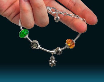Pocket Monster Trainer Charm Bracelet – 950 PKM Silver Collectible Charms & Pokéball Beads, Pandora Bracelet Compatible Anime Jewelry