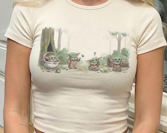 Star Wars Grogu Emotions Baby Tee Crop Tank, Funny Grogu Tee, Disneyland Family Matching Tee, Hollywood Studios Galaxy's Edge Trip Shirt