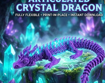 Articulated Crystal Dragon STL | Fully Flexible Print-in-Place Model | 3D Printing Fantasy Toy | Poseable 3D Printed Toy |  Instant Download