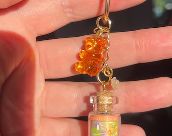 Bag Charm w/ Miniature Yankee Candle, Gummy Bear, Flower - Honeysuckle