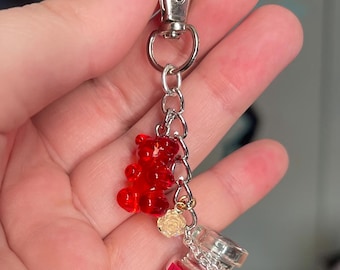 Bag Charm w/ Miniature Yankee Candle, Gummy Bear, Flower - Apple Crisp
