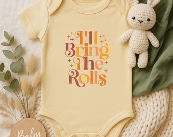 Ich bringe die Rollen Säuglingsbodysuit, lustigen Baby-Strampler, Retro-Skript-Baby-Outfit, niedliche Neugeborenenkleidung, Babypartygeschenk, Unisex-Säuglingsbekleidung
