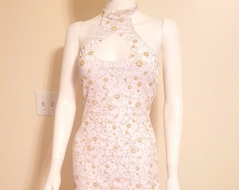 White & gold halter dress