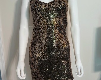 Black & gold sequin halter dress