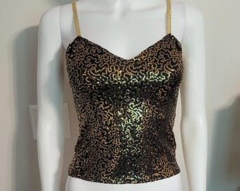Black and gold sequin tank top