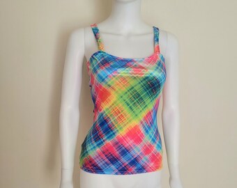 Multi color plaid tank top