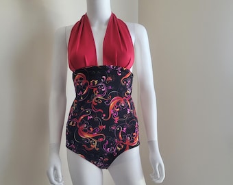 Black and red halter swimsuit